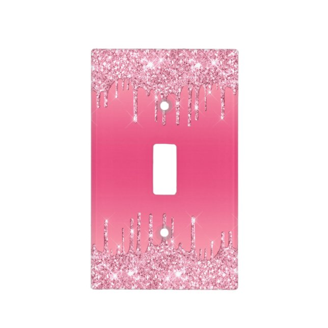 Shiny Pink Glitter Dripping Light Switch Board Cover (Front)