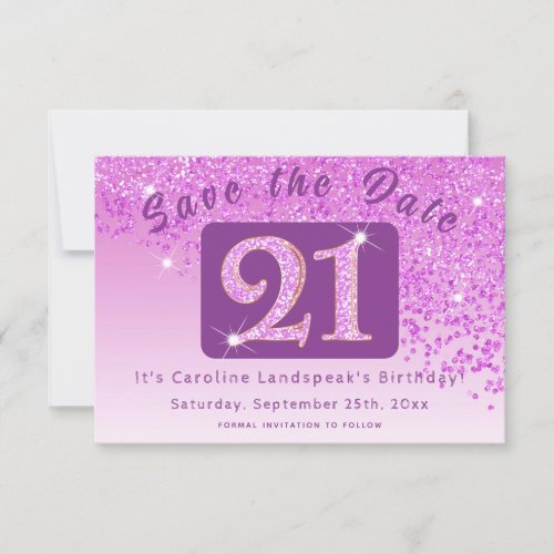 Shiny Pink Glitter for 21st Birthday  Save The Date