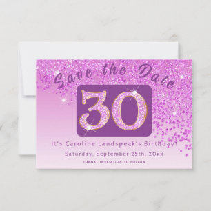 Shiny Pink Glitter for 30th Birthday Save The Date