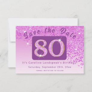 Shiny Pink Glitter for 80th Birthday Save The Date