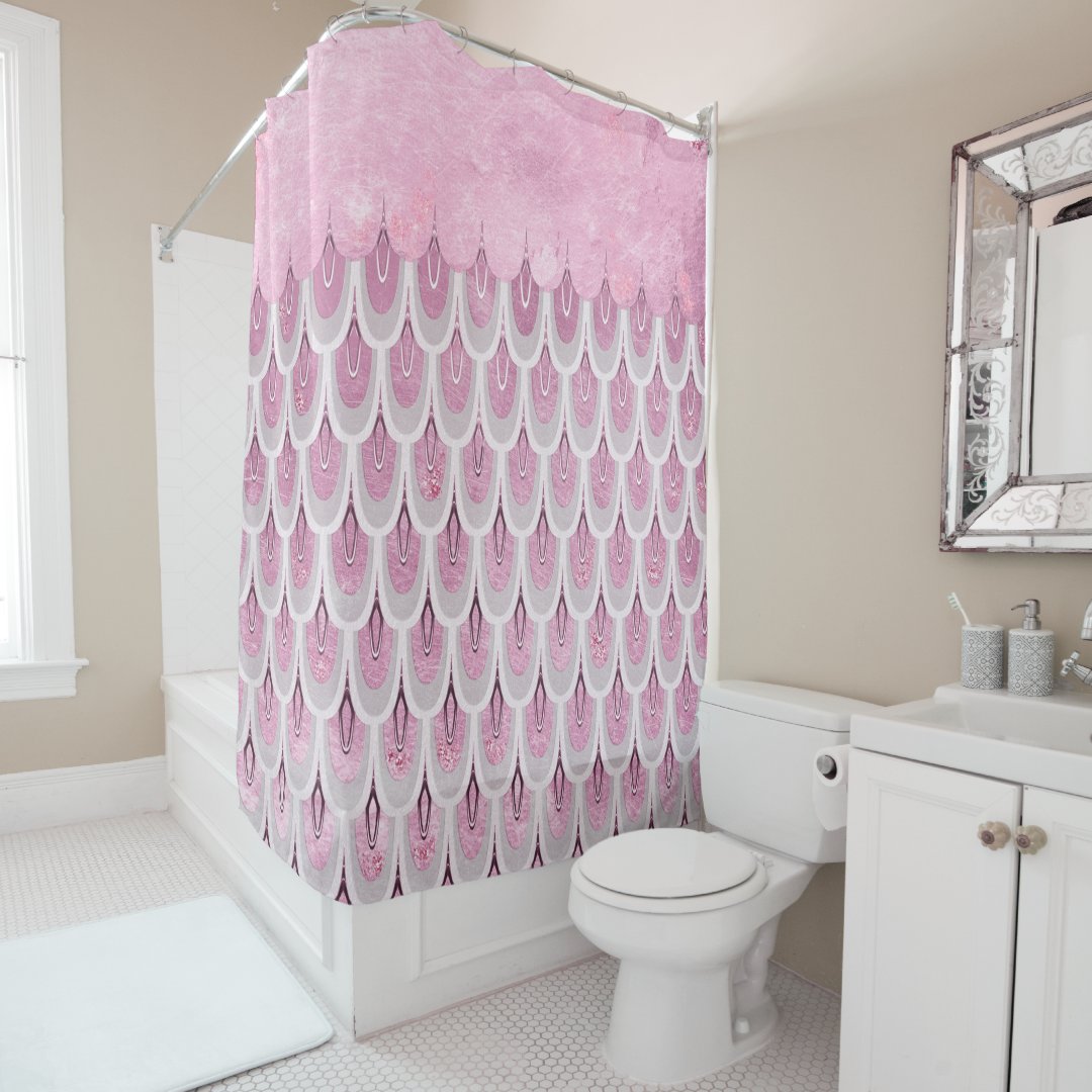 Shiny Pink Glitter Mermaid Fish Scales Shower Curtain Zazzle
