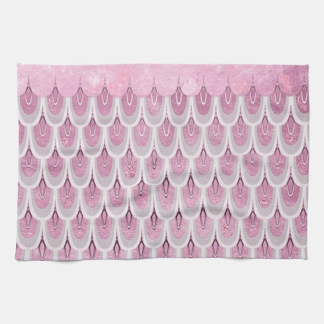 Shiny Pink Glitter Mermaid Fish Scales Towel (Horizontal)