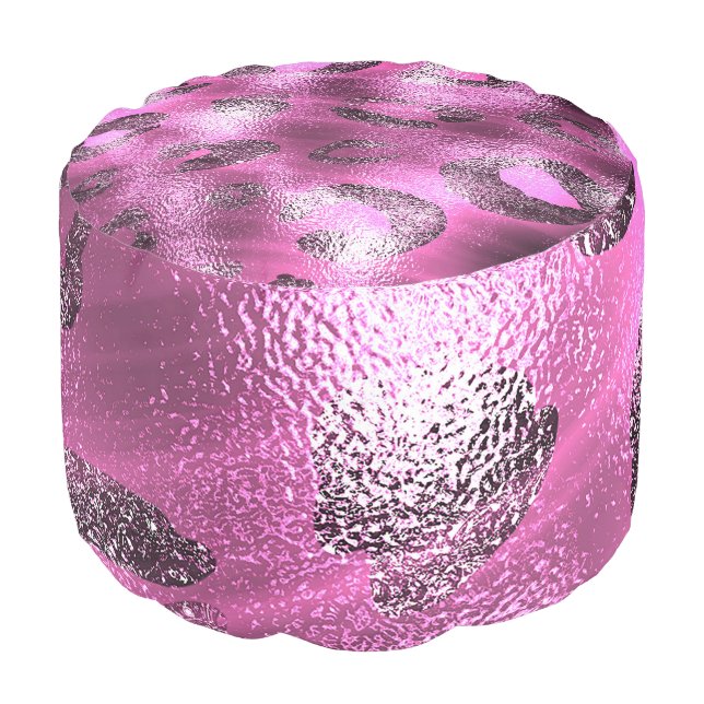 Shiny Pink Leopard Cheetah Jaguar Animal Print Pouf (Angled Front)