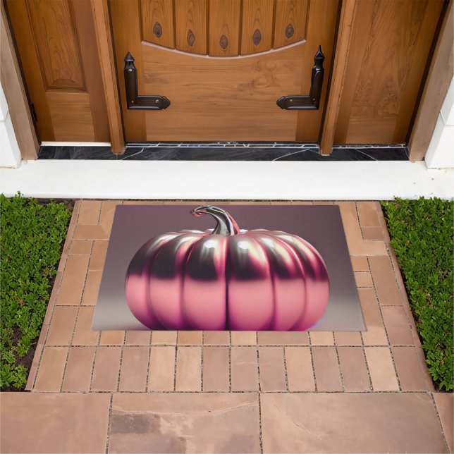 Shiny Pink Pumpkin Doormat (Outdoor)