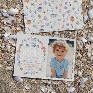 Shiny Pirate Under The Sea Boys Photo Birthday Foil Invitation