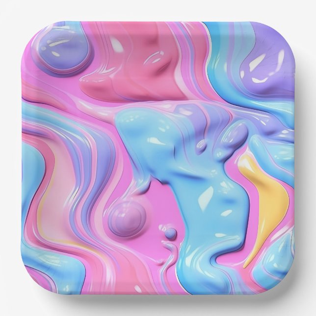 Shiny Plastic Bubble Abstract Paper Plates (Front)