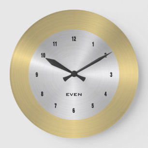 Shiny polished metallic silver and gold background large clock