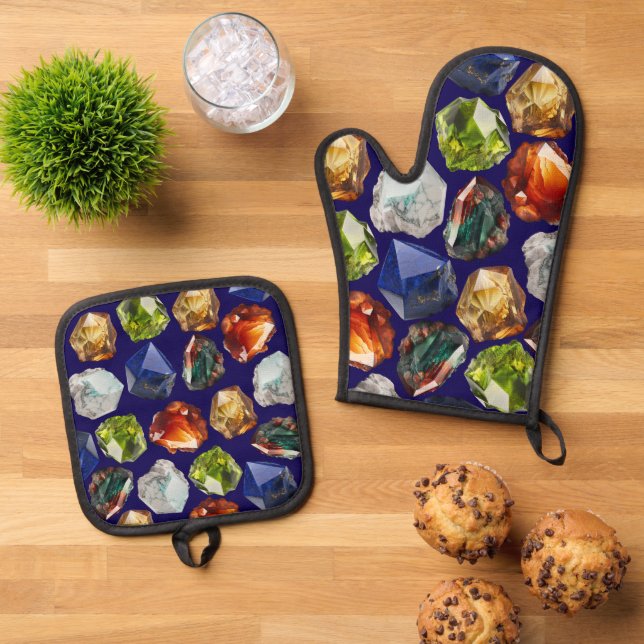 Shiny Polished Minerals Pattern Oven Mitt & Pot Holder Set (Top Down)