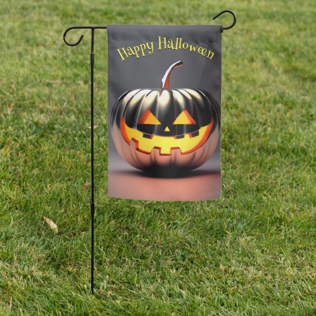 Shiny Pumpkin Halloween Garden Flag (In SItu)