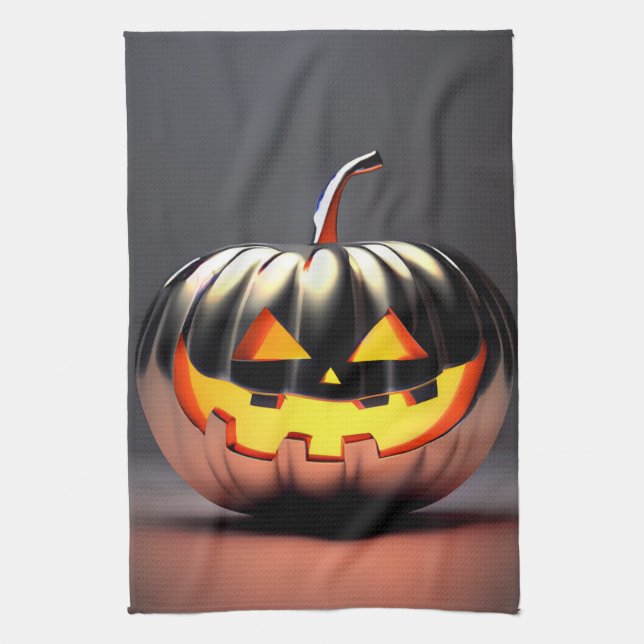 Shiny Pumpkin Halloween Kitchen Towel (Vertical)