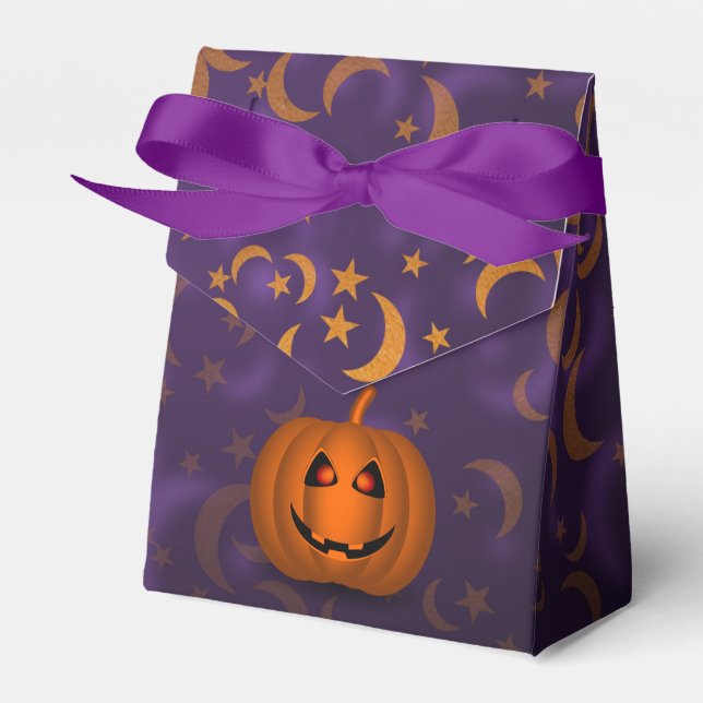 Shiny Pumpkin Halloween Moon Purple Favor Box (Front Side)