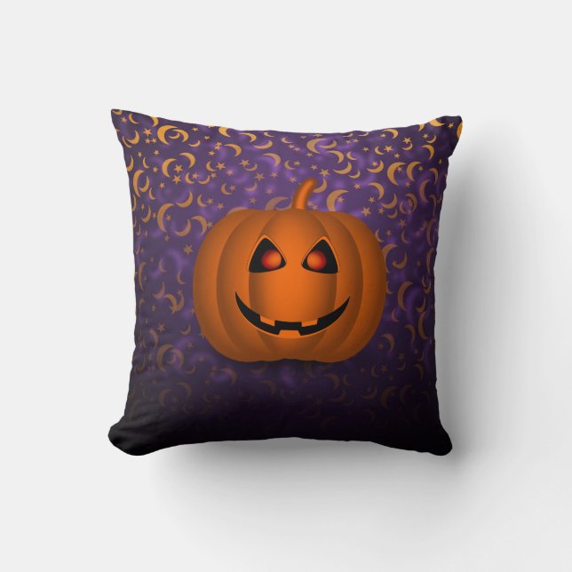 Shiny Pumpkin Halloween Moon Purple Square Pillow (Front)
