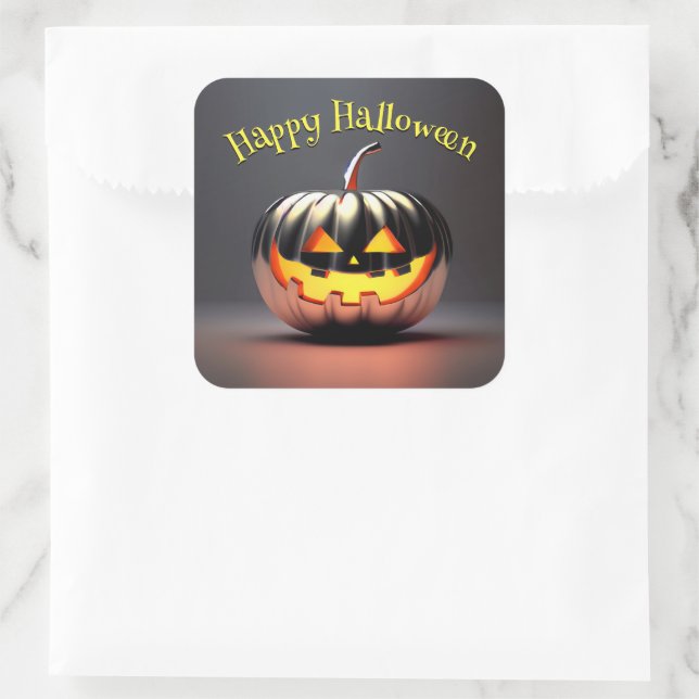 Shiny Pumpkin Halloween Square Sticker (Bag)