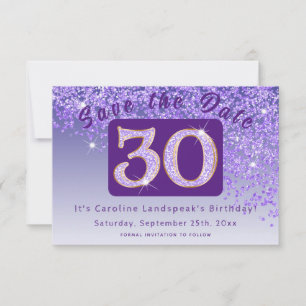 Shiny Purple Glitter for 30th Birthday Save The Date
