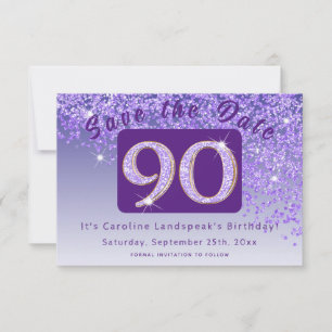 Shiny Purple Glitter for 90th Birthday Save The Date