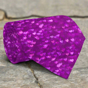 Shiny Purple Heart Lovers Valentine's Day Couple Neck Tie