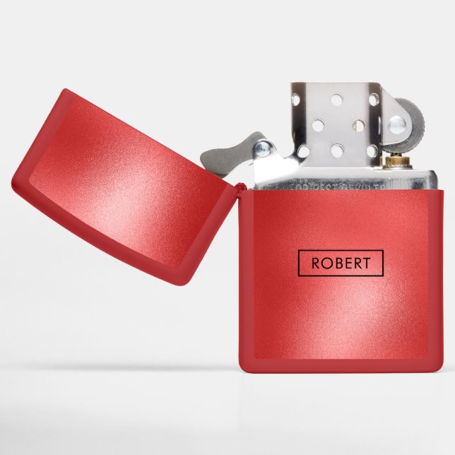Shiny Red Abstract Modern Background Monogram Zippo Lighter (Opened)