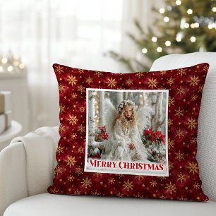 Shiny Red and Gold Angel Vintage Christmas Pillow