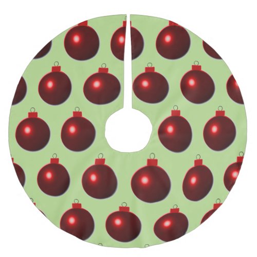 Shiny Red Ball Merry Christmas Ornaments on Green Brushed Polyester Tree Skirt
