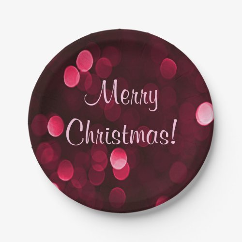 Shiny Red Christmas Lights Bokeh Merry Christmas Paper Plates