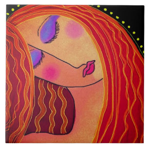 Shiny Red Hair Abstract Digital Painting  Ceramic Tile