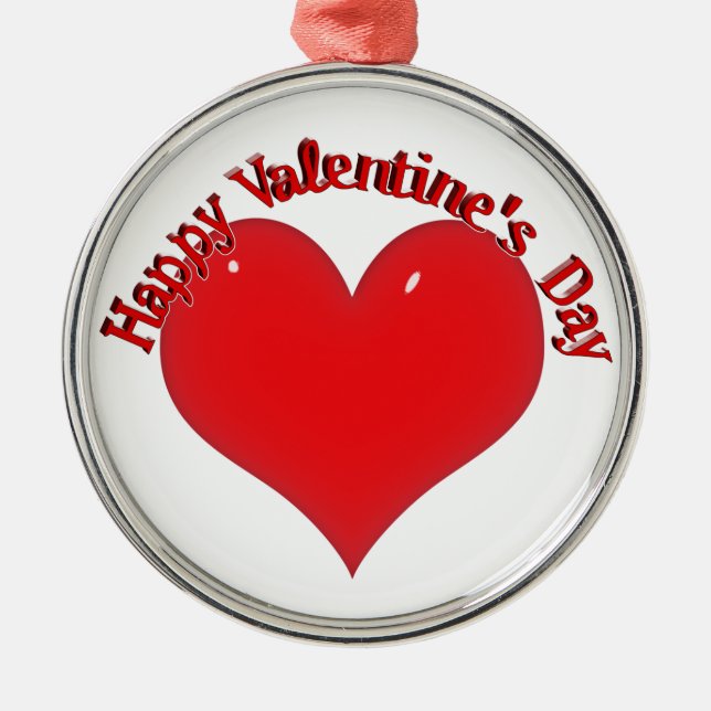Shiny Red Heart Valentine Metal Ornament (Front)