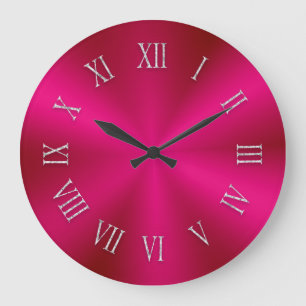 Shiny Red Metallic Clock with Roman Numbers