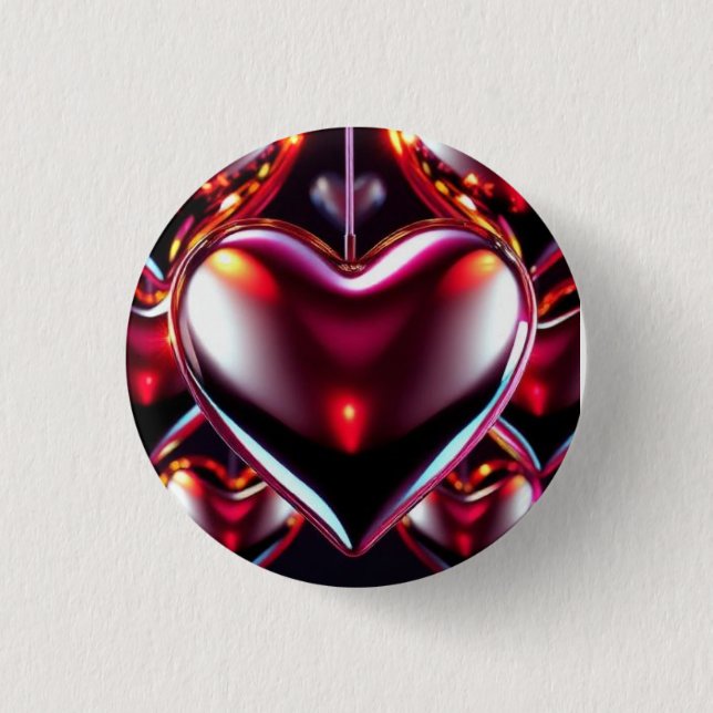 Shiny Red Metallic Heart Button (Front)