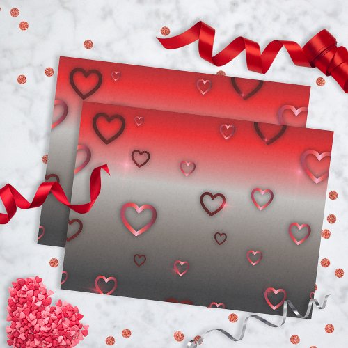 Shiny Red Metallic Hearts On Red To Black Ombre Tissue Paper