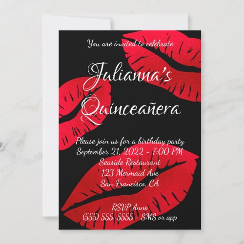 Shiny Red Ombre Lips Quinceaera Birthday Invitation