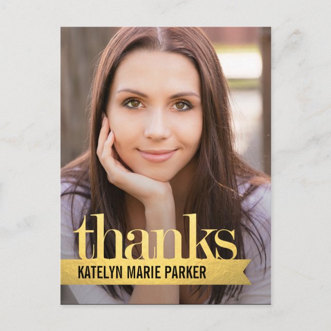 Shiny Ribbon Graduation Thank You Card (Front)