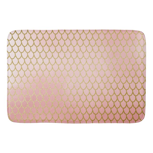 Shiny Rose Blush Gold Glitter Mermaid Scales Bathroom Mat (Front)