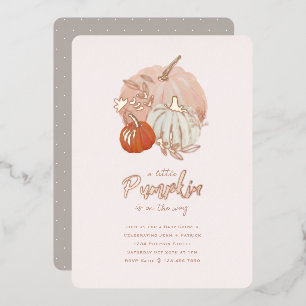 Shiny Rose Gold and Pink Pumpkin Baby Shower Foil Invitation