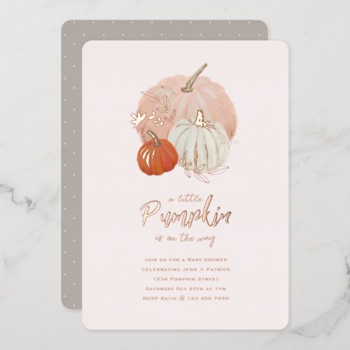 Shiny Rose Gold and Pink Pumpkin Baby Shower  Foil Invitation