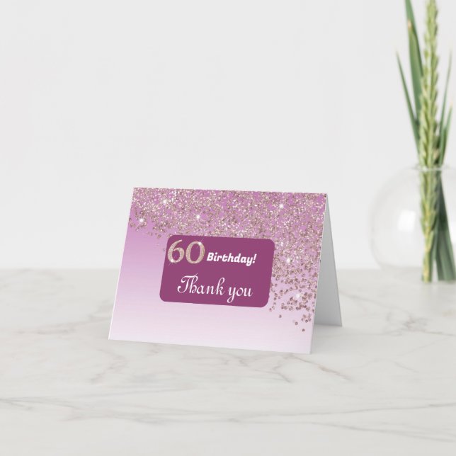 Shiny Rose Gold Glitter, 60th Birthday Thank You (Front)