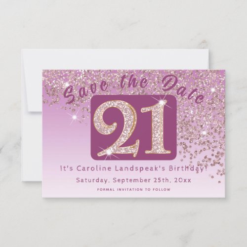 Shiny Rose Gold Glitter for 21st Birthday  Save The Date