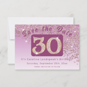 Shiny Rose Gold Glitter for 30th Birthday Save The Date