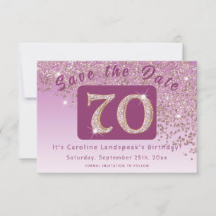 Shiny Rose Gold Glitter for 70th Birthday Save The Date