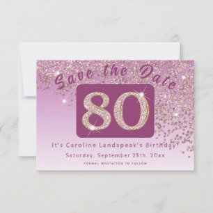 Shiny Rose Gold Glitter for 80th Birthday Save The Date