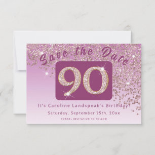 Shiny Rose Gold Glitter for 90th Birthday Save The Date