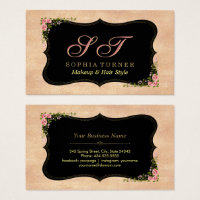 Shiny Rose Gold Glitter Wild Flowers Monogram Business Card