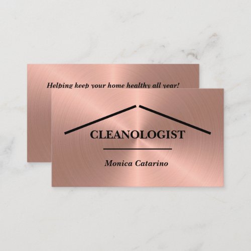 Shiny Rose Gold Home Cleaning Business Card