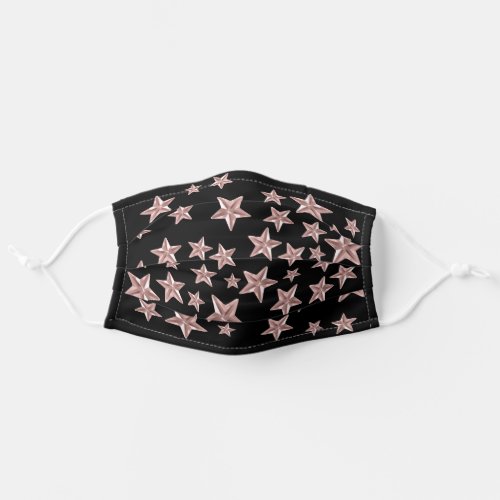 Shiny Rose Gold Stars and Black Adult Cloth Face Mask