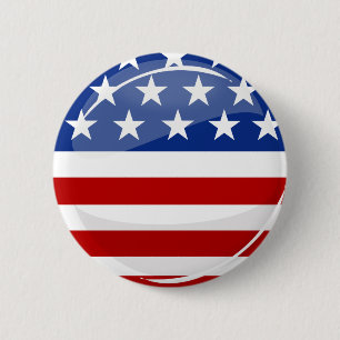 Shiny Round American Flag Pinback Button