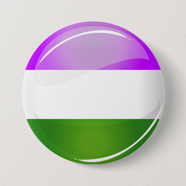 Shiny Round Genderqueer Flag Button (Front)