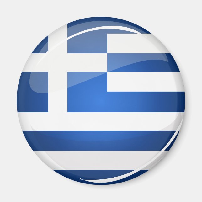 Shiny Round Greece Flag Magnet (Front)