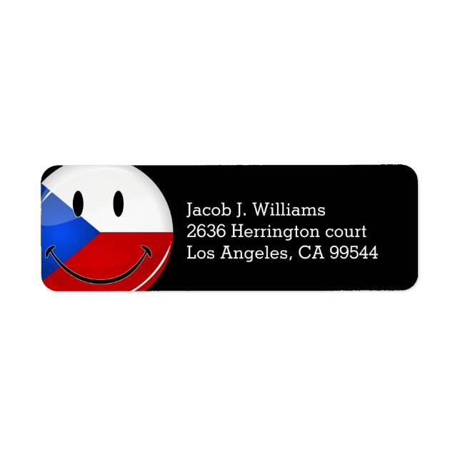 Shiny Round Smiling Czech Rep. Flag Label (Front)