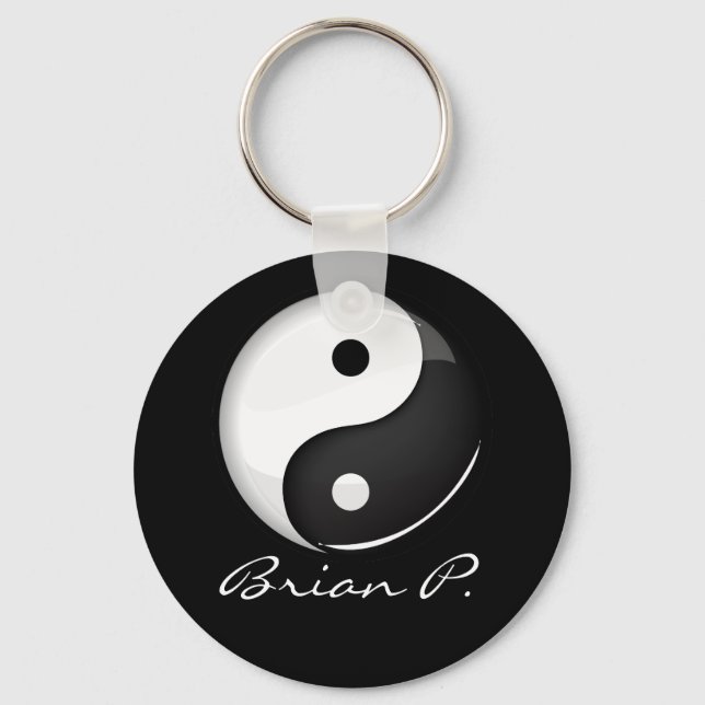 Shiny Round Yin Yang Symbol Custom Keychain (Front)