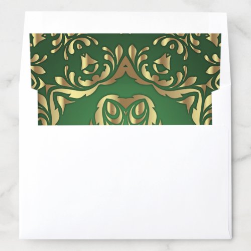 Shiny Royal Faux Gold Ornaments On Emerald Green  Envelope Liner