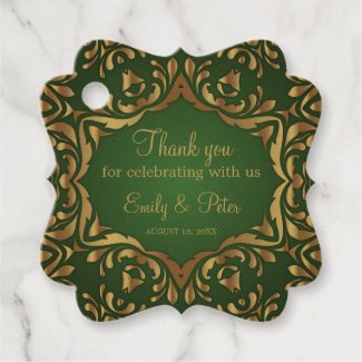 Shiny Royal Faux Gold Ornaments On Emerald Green  Favor Tags